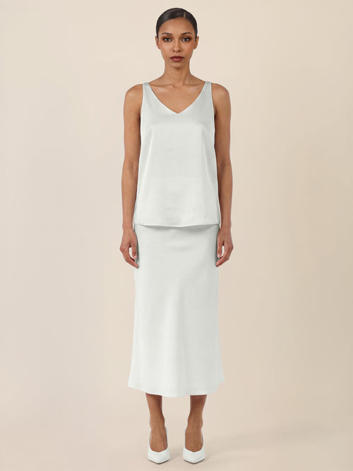 APART Ausgestellter Midirock in fließender Satin-Qualität | creme image 1