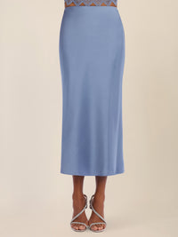 APART Ausgestellter Midirock in fließender Satin-Qualität | rauchblau