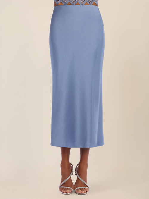 APART Ausgestellter Midirock in fließender Satin-Qualität | rauchblau image 1