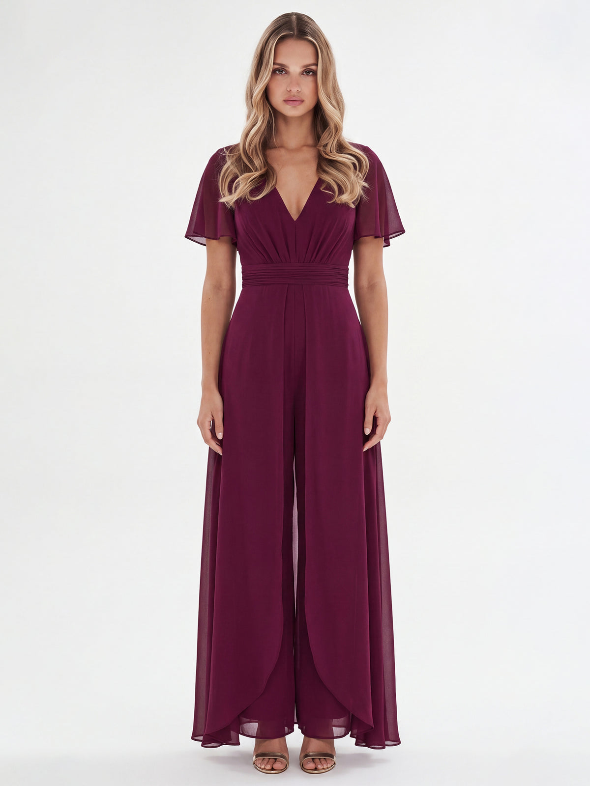 APART Eleganter Chiffonoverall mit fließendem Beinverlauf | weinrot