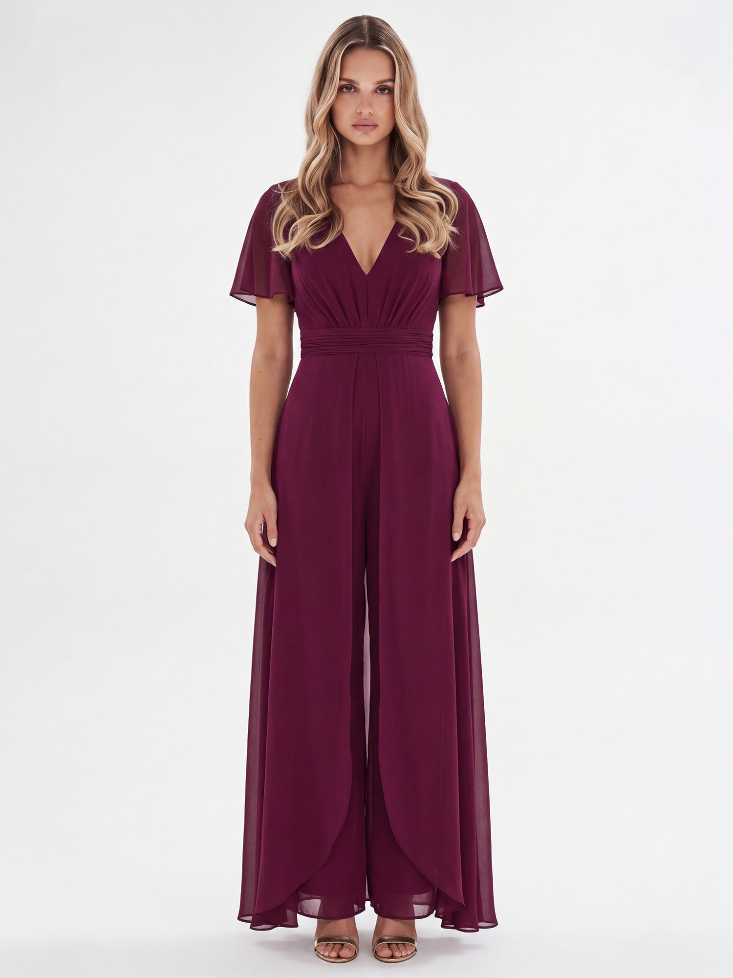 APART Eleganter Chiffonoverall mit fließendem Beinverlauf | weinrot