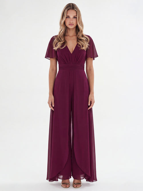 APART Eleganter Chiffonoverall mit fließendem Beinverlauf | weinrot image 1