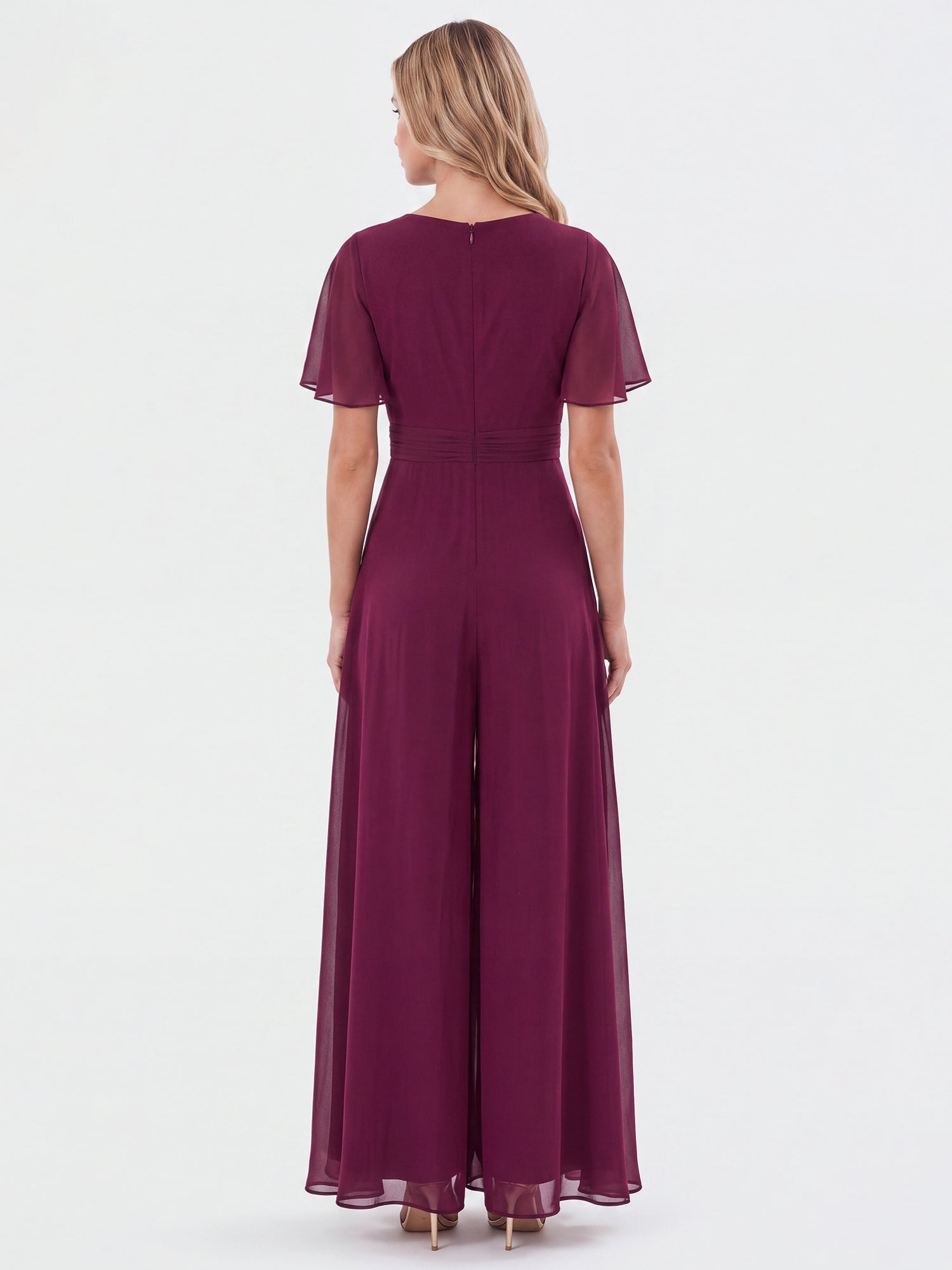 APART Eleganter Chiffonoverall mit fließendem Beinverlauf | weinrot