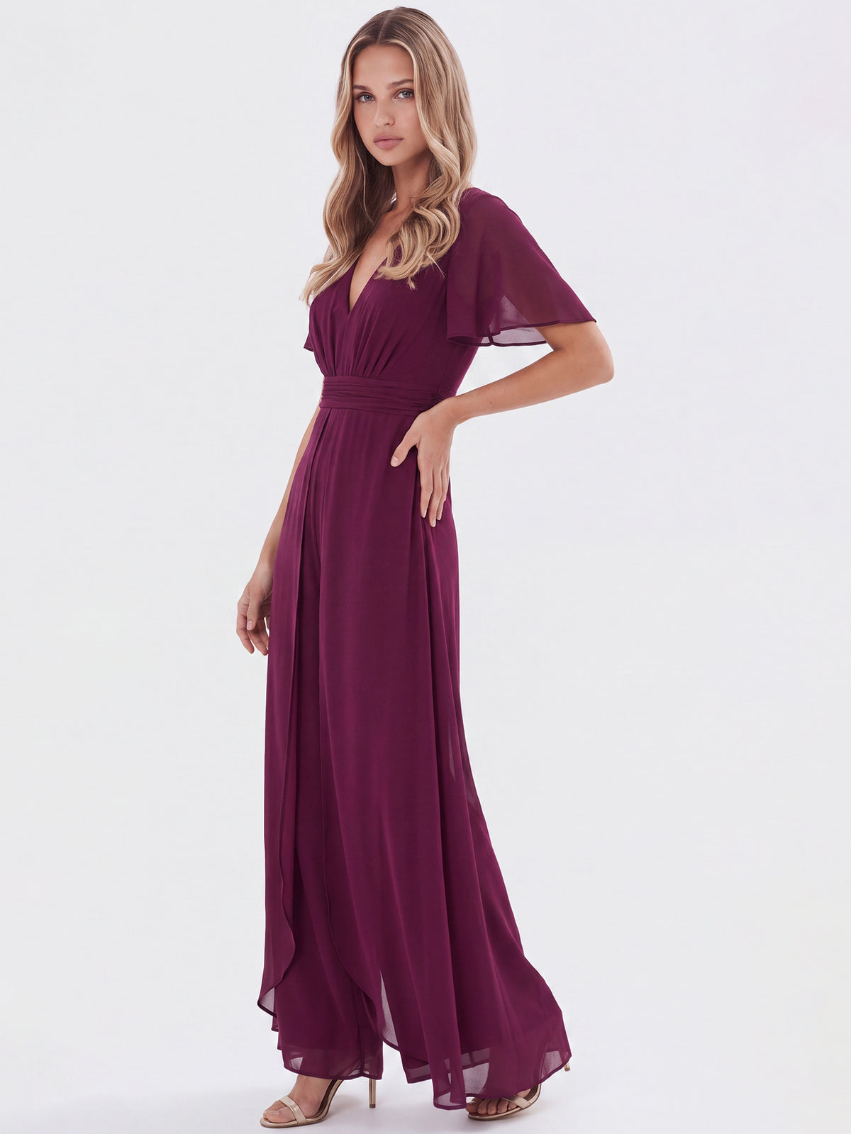 APART Eleganter Chiffonoverall mit fließendem Beinverlauf | weinrot