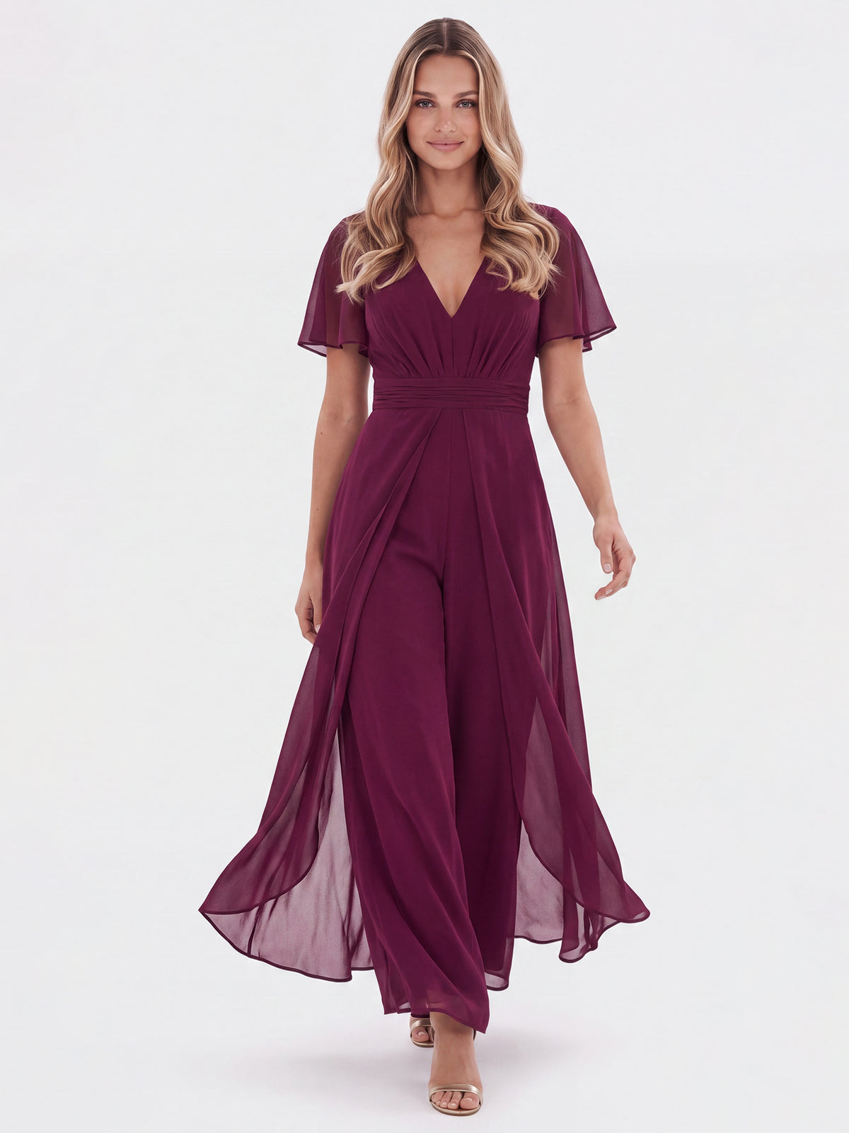 APART Eleganter Chiffonoverall mit fließendem Beinverlauf | weinrot