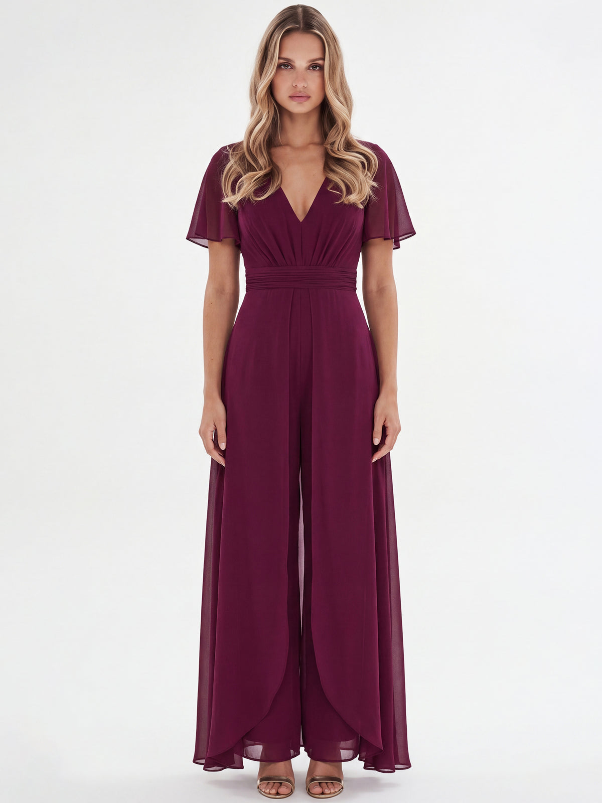 APART Eleganter Chiffonoverall mit fließendem Beinverlauf | weinrot