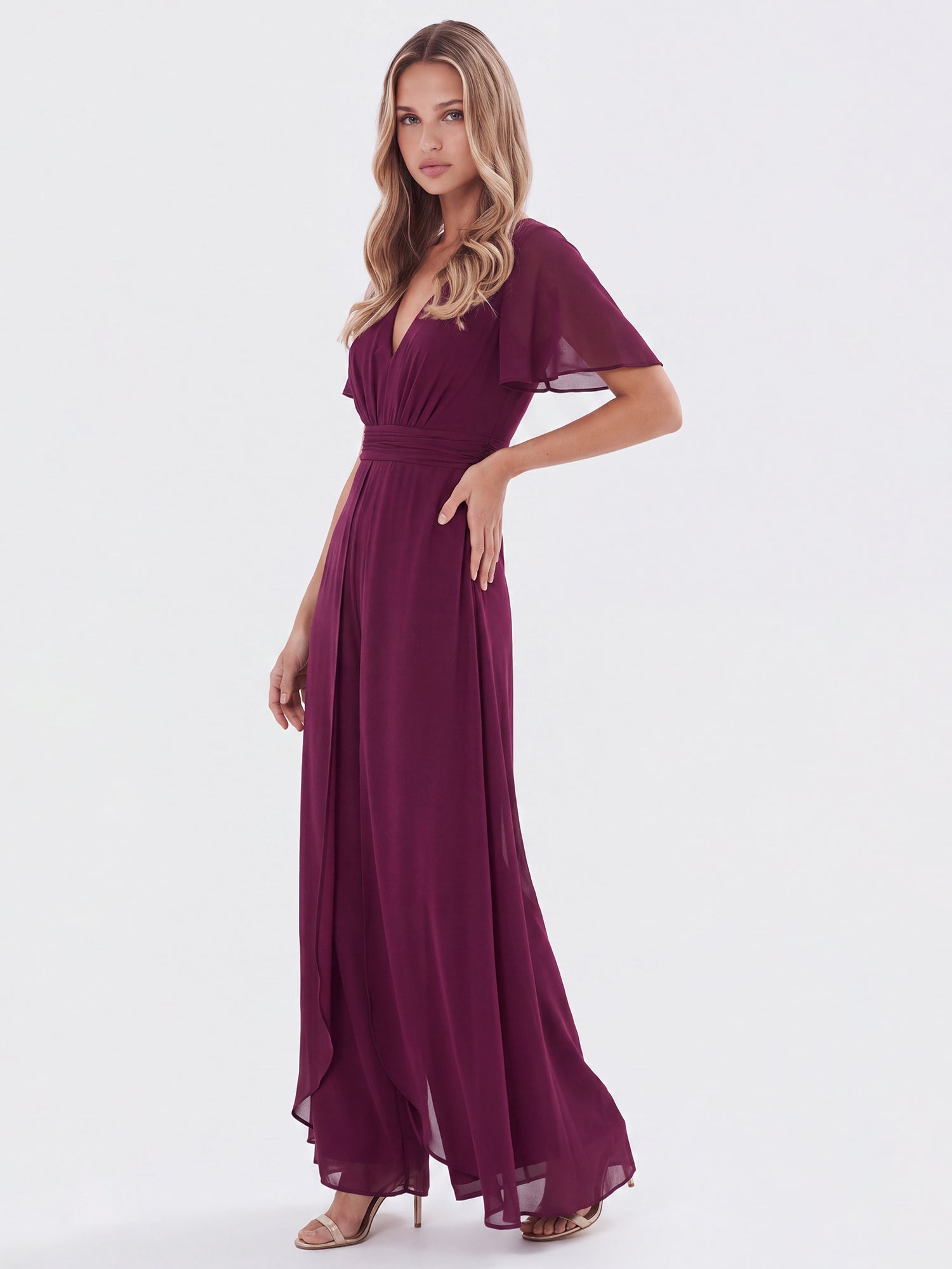 APART Eleganter Chiffonoverall mit fließendem Beinverlauf | weinrot