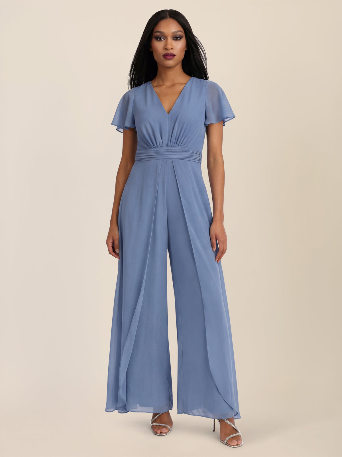 APART Eleganter Chiffonoverall mit fließendem Beinverlauf | rauchblau