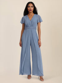 APART Eleganter Chiffonoverall mit fließendem Beinverlauf | rauchblau