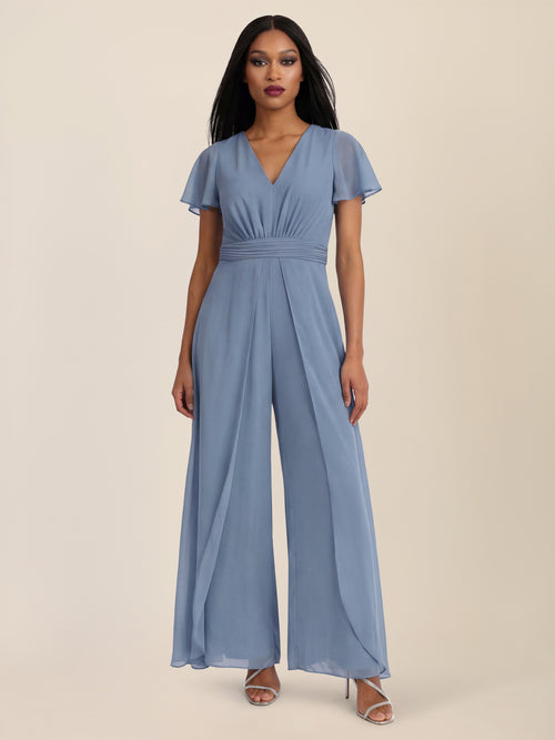 APART Eleganter Chiffonoverall mit fließendem Beinverlauf | rauchblau image 1