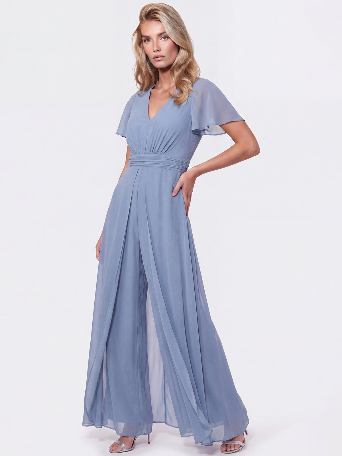 APART Eleganter Chiffonoverall mit fließendem Beinverlauf | rauchblau