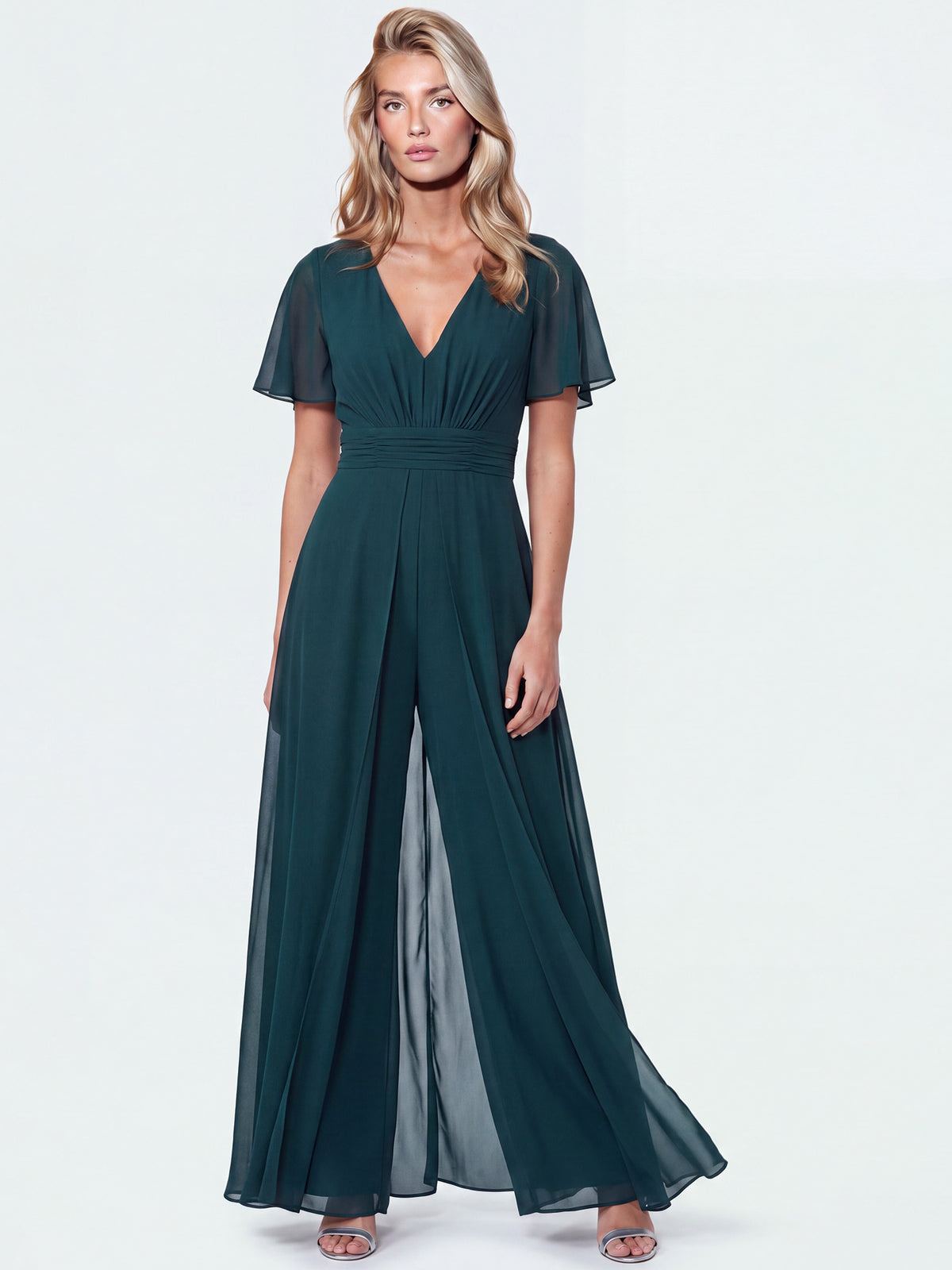APART Eleganter Chiffonoverall mit fließendem Beinverlauf | emerald