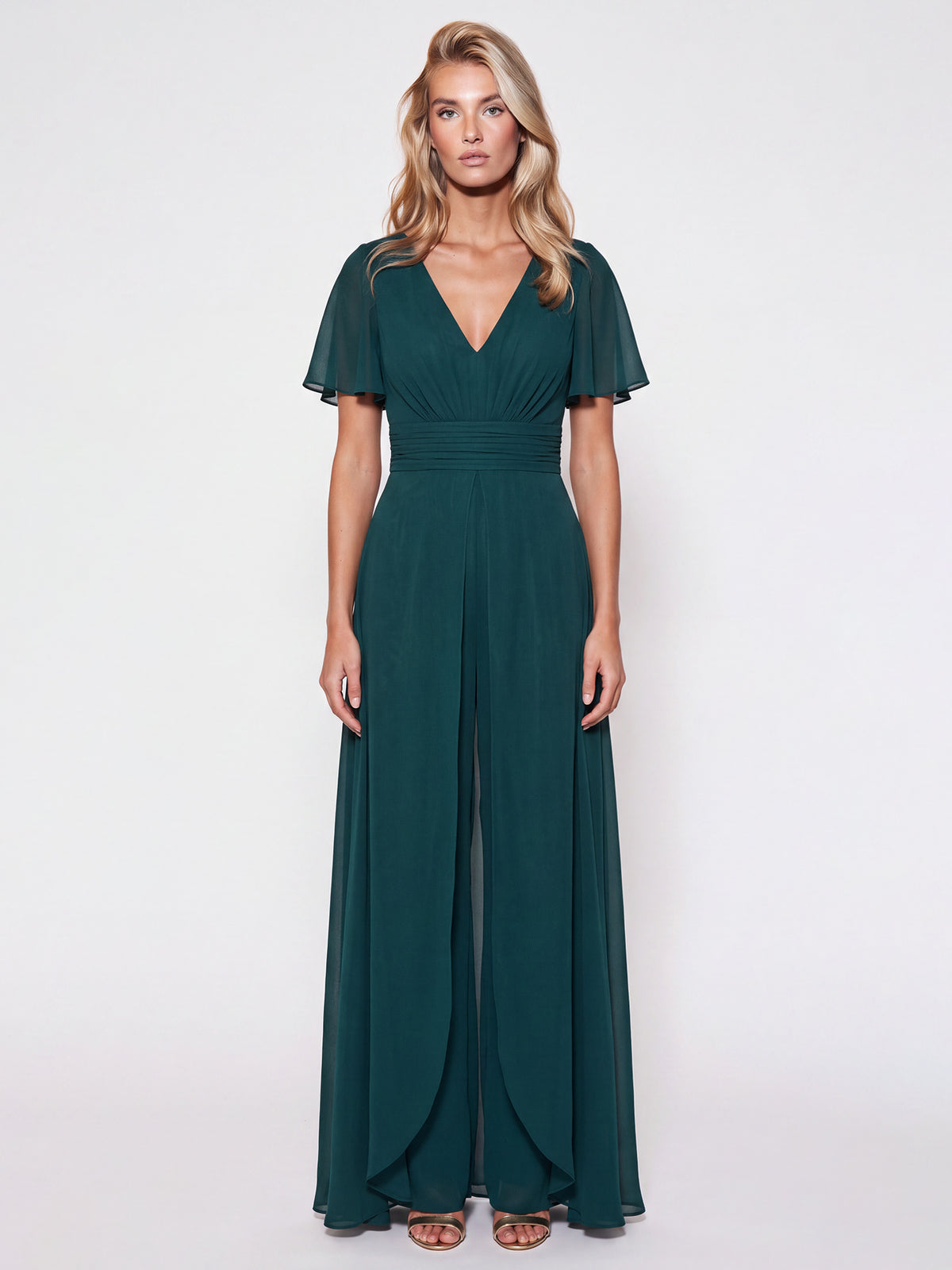 APART Eleganter Chiffonoverall mit fließendem Beinverlauf | emerald