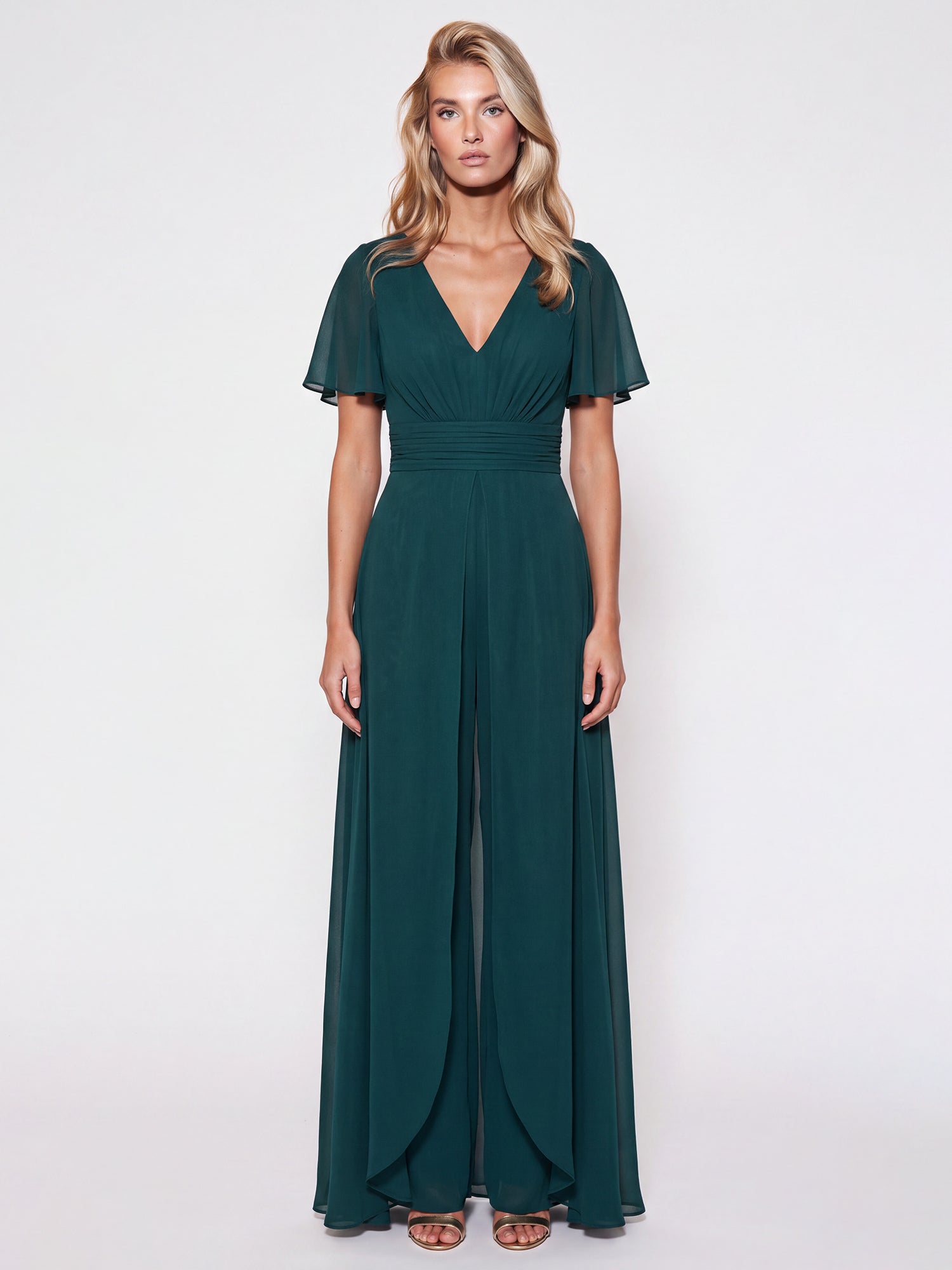 APART Eleganter Chiffonoverall mit fließendem Beinverlauf | emerald