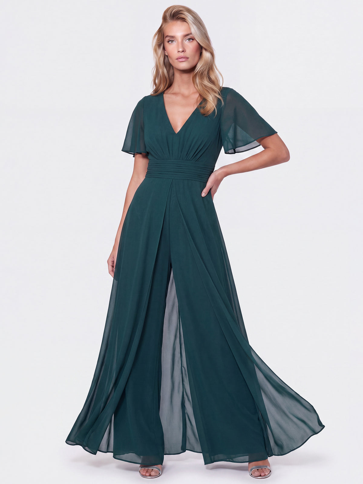 APART Eleganter Chiffonoverall mit fließendem Beinverlauf | emerald