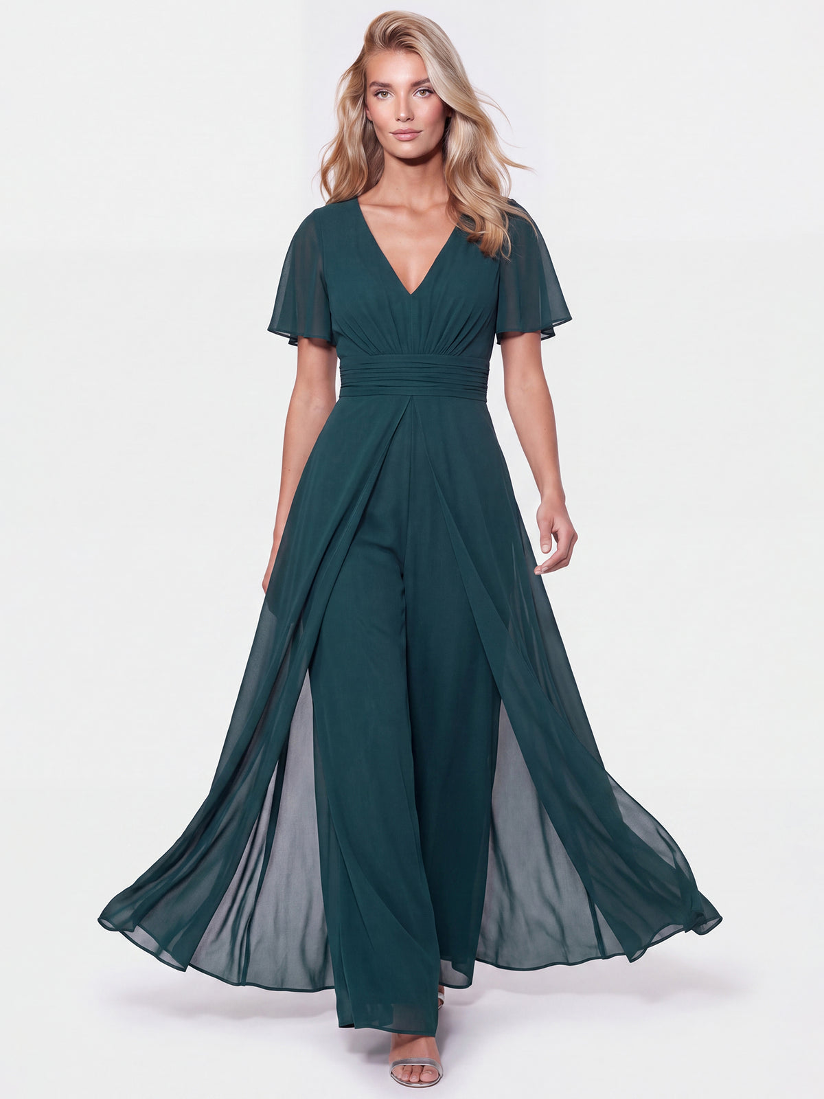 APART Eleganter Chiffonoverall mit fließendem Beinverlauf | emerald