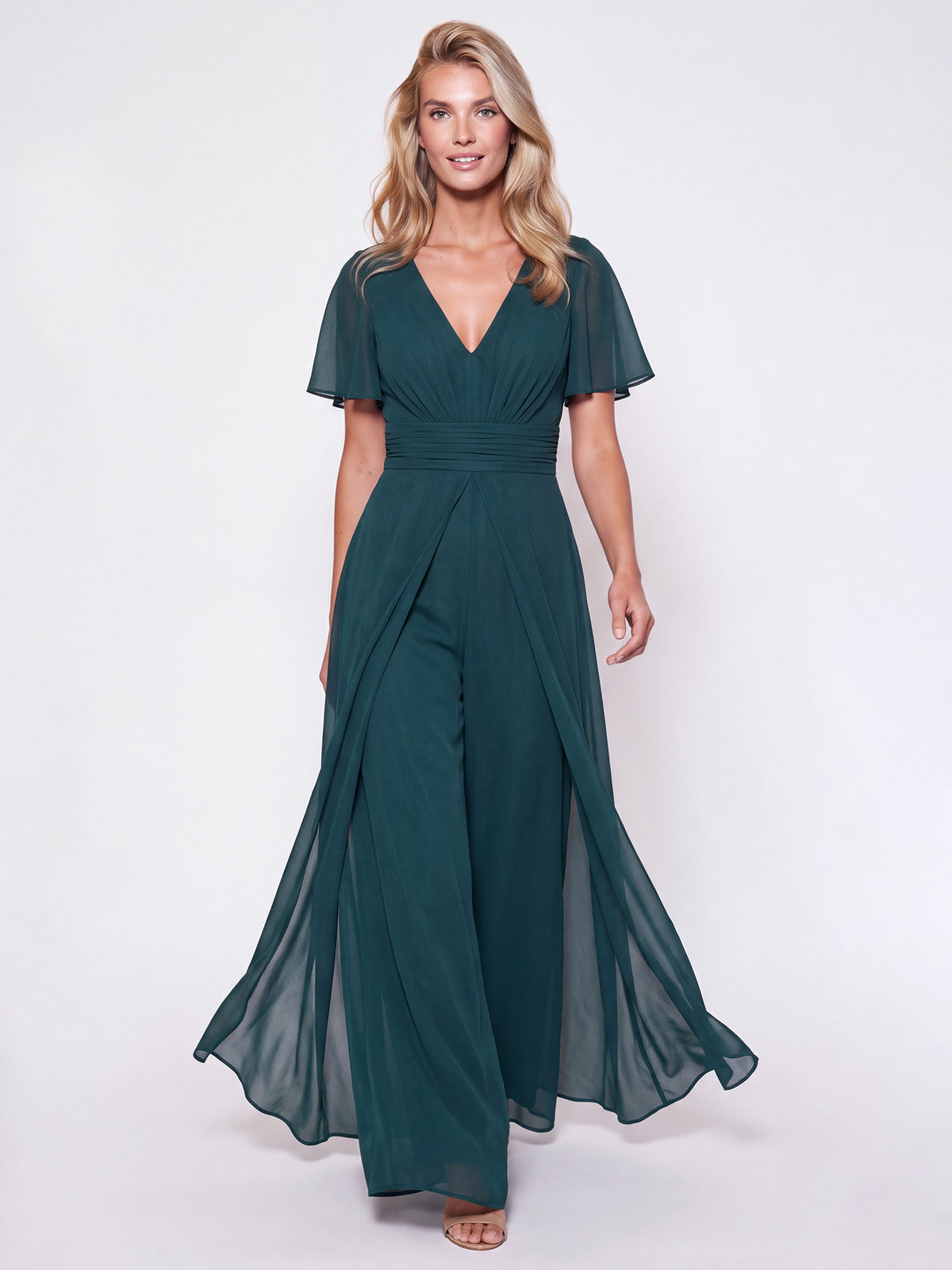 APART Eleganter Chiffonoverall mit fließendem Beinverlauf | emerald