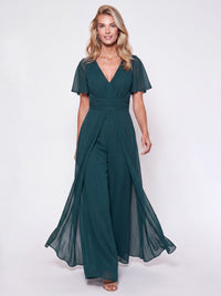 APART Eleganter Chiffonoverall mit fließendem Beinverlauf | emerald
