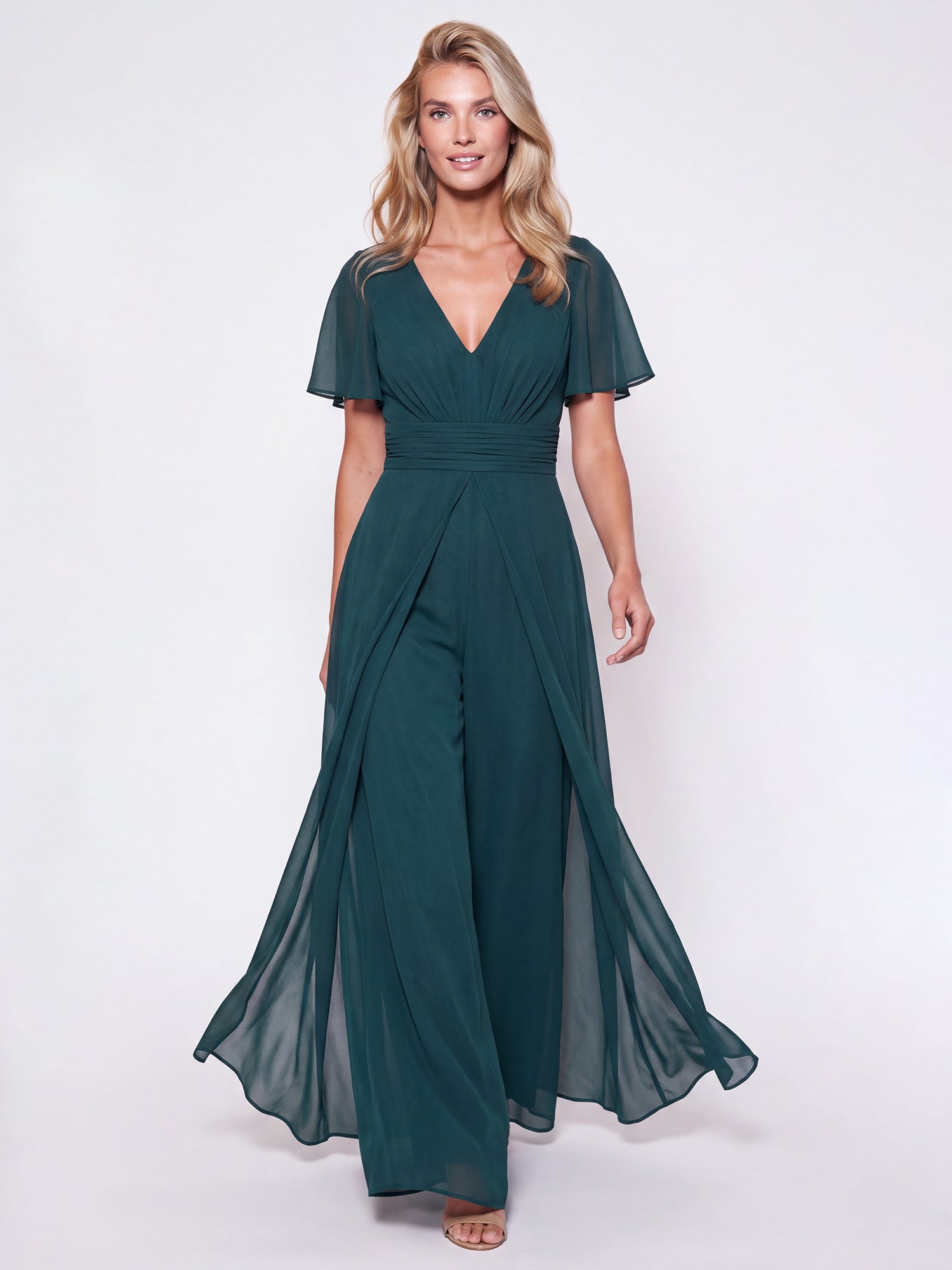 APART Eleganter Chiffonoverall mit fließendem Beinverlauf | emerald