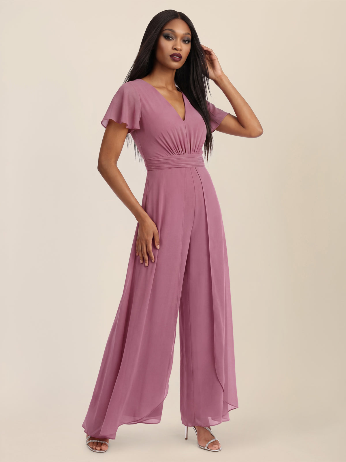 APART Eleganter Chiffonoverall mit fließendem Beinverlauf | rosé