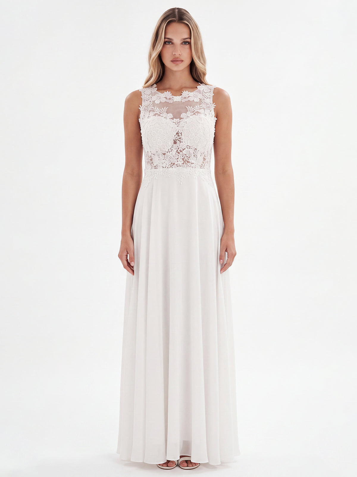 APART Abendkleid mit floraler Spitze und fließendem Rock | creme