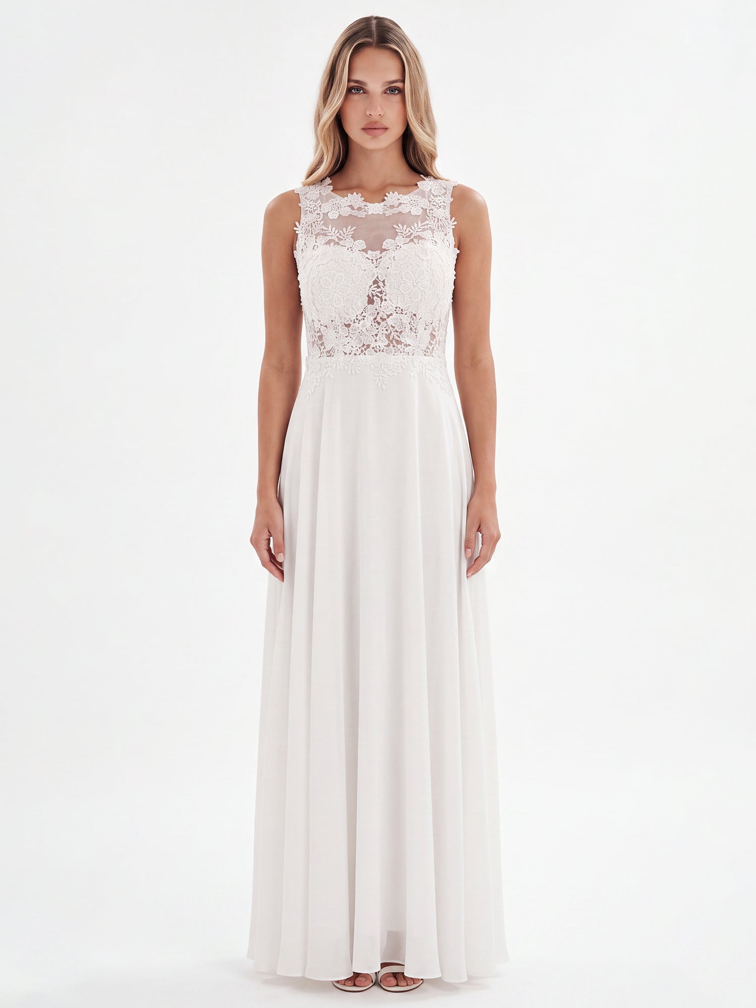 APART Abendkleid mit floraler Spitze und fließendem Rock | creme