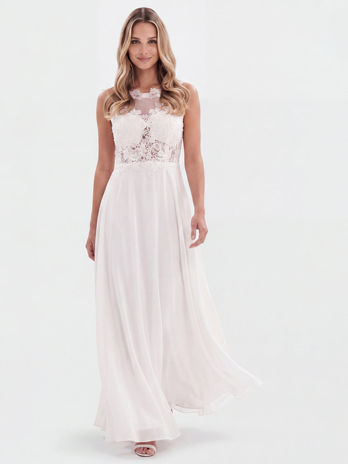 APART Abendkleid mit floraler Spitze und fließendem Rock | creme