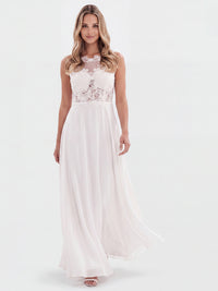 APART Abendkleid mit floraler Spitze und fließendem Rock | creme