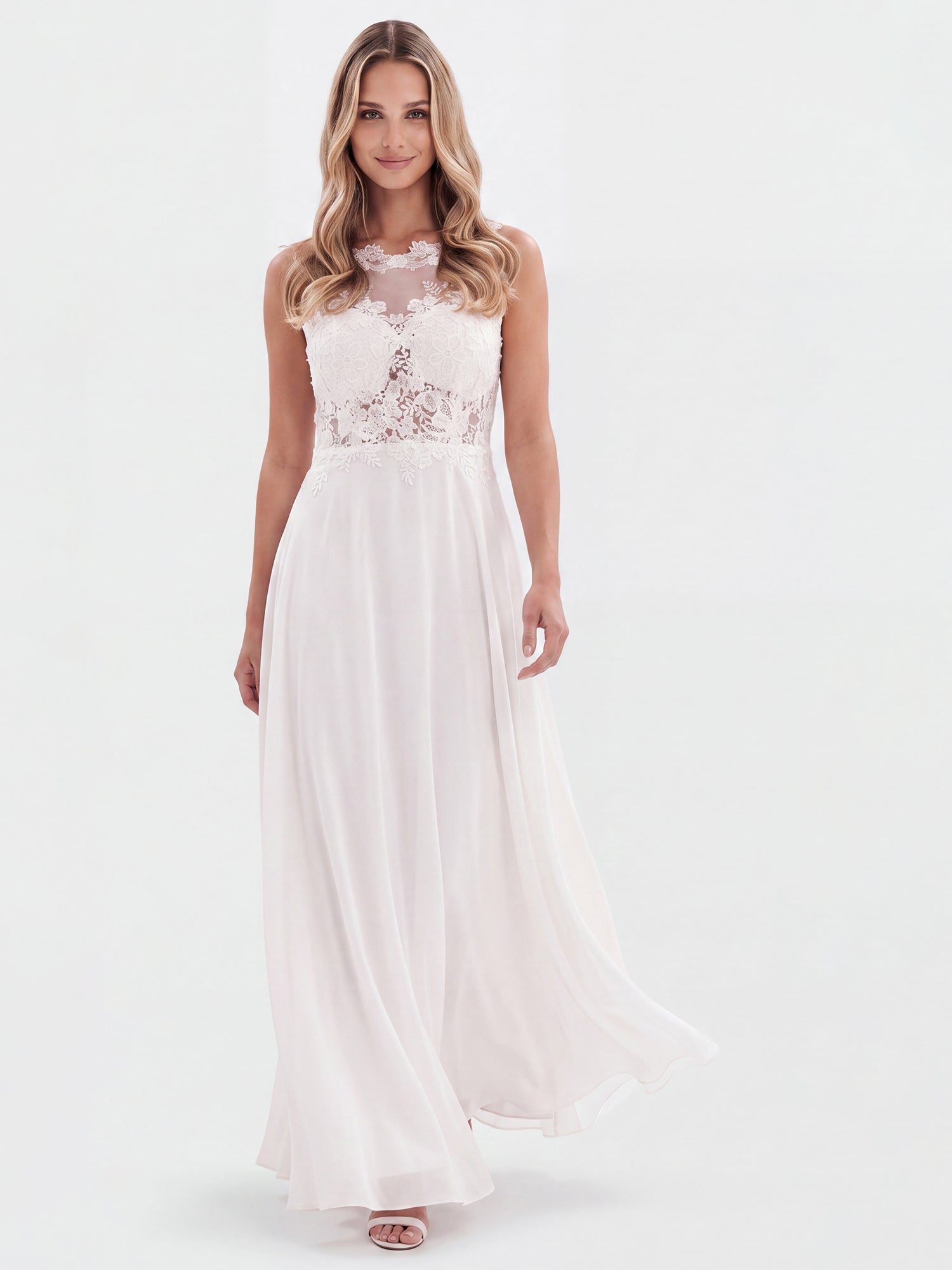 APART Abendkleid mit floraler Spitze und fließendem Rock | creme