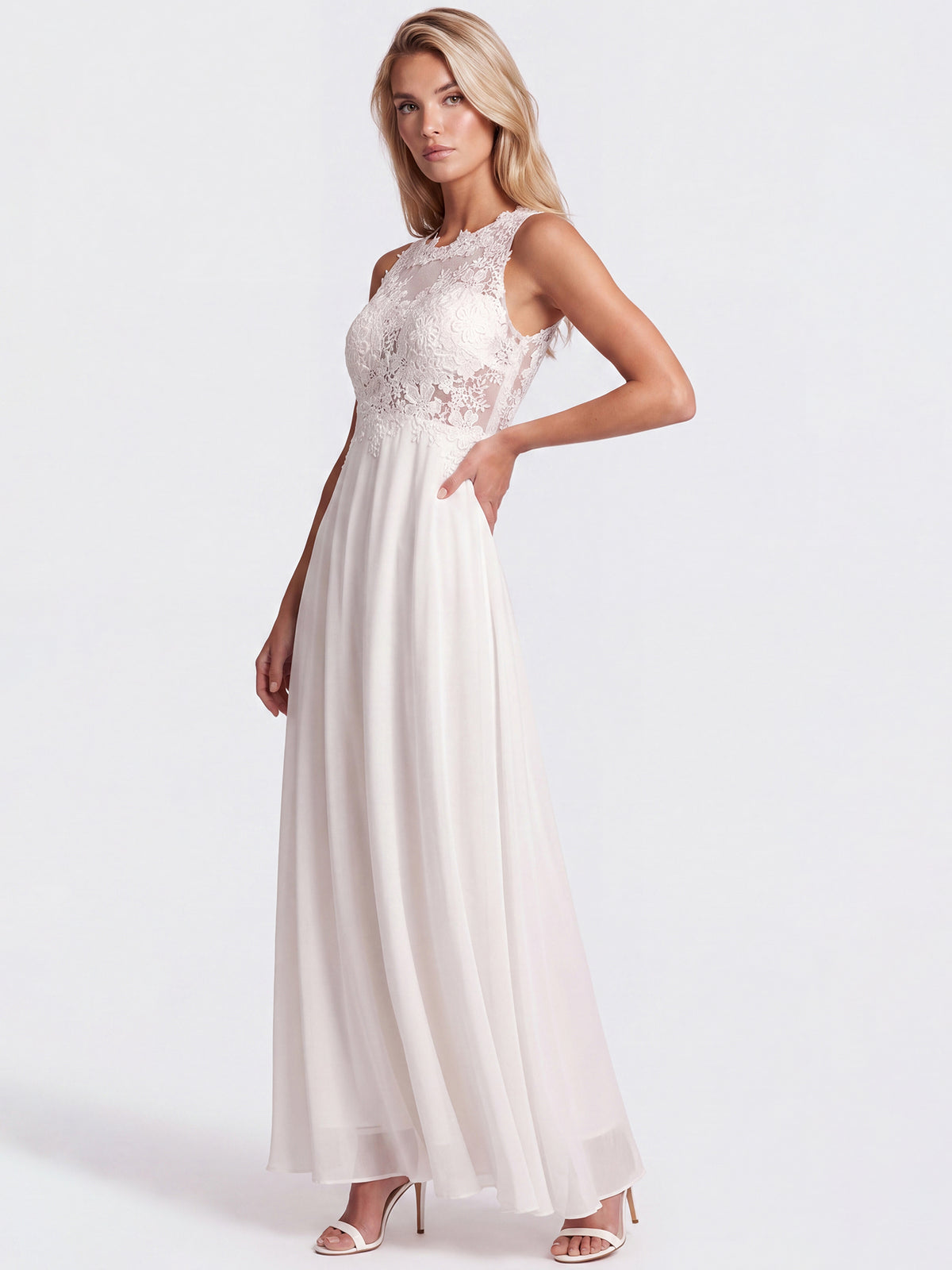 APART Abendkleid mit floraler Spitze und fließendem Rock | creme