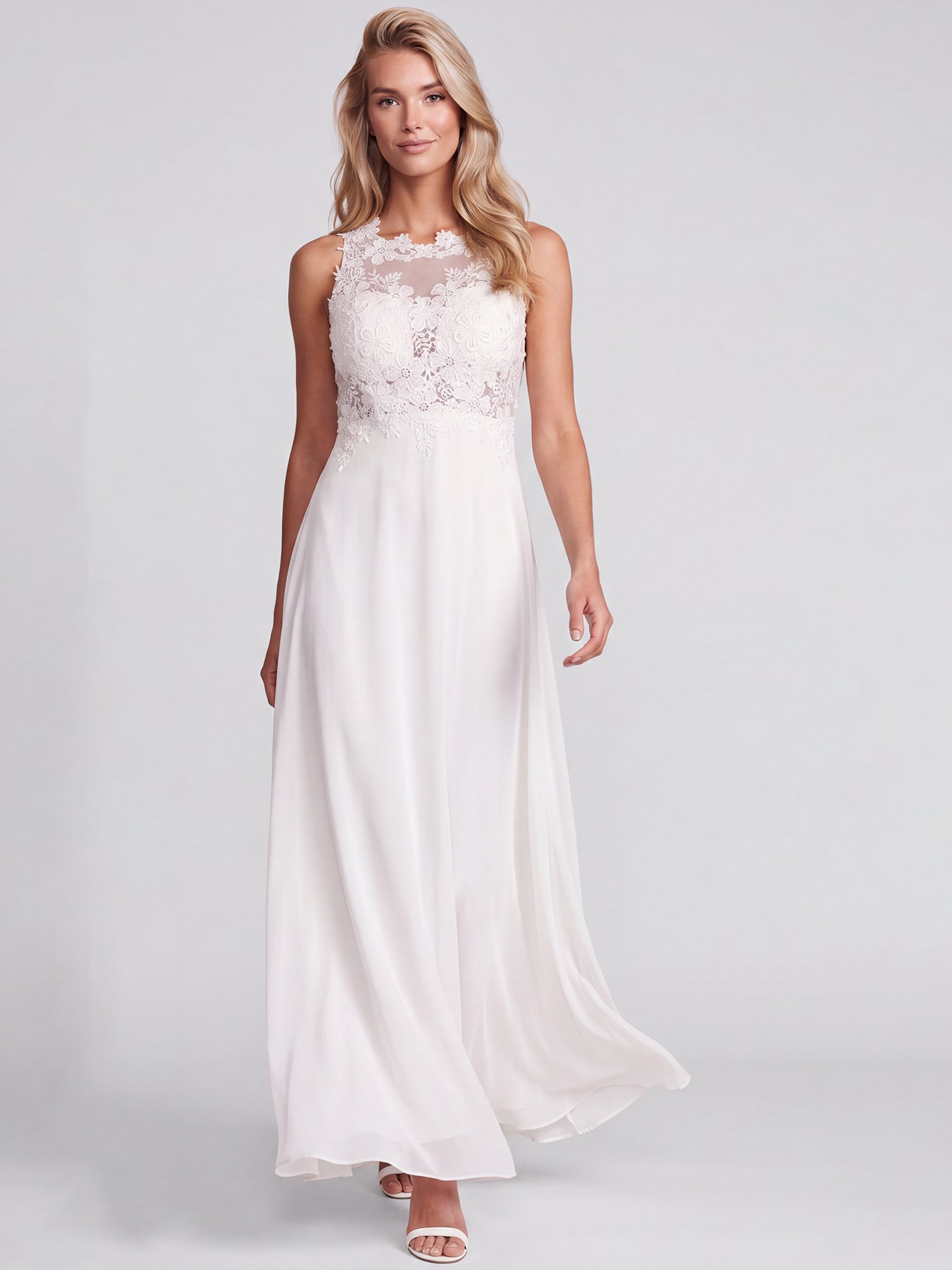 APART Abendkleid mit floraler Spitze und fließendem Rock | creme