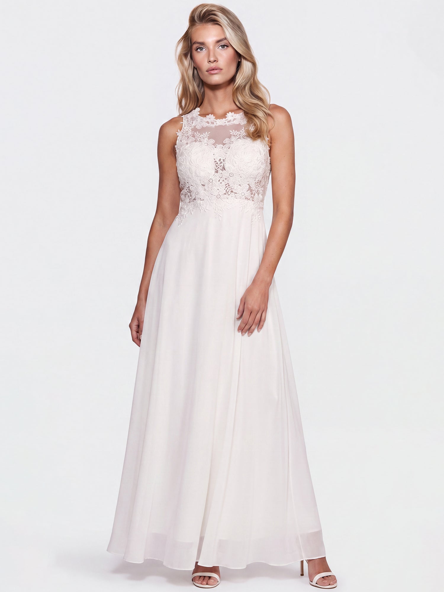 APART Abendkleid mit floraler Spitze und fließendem Rock | creme