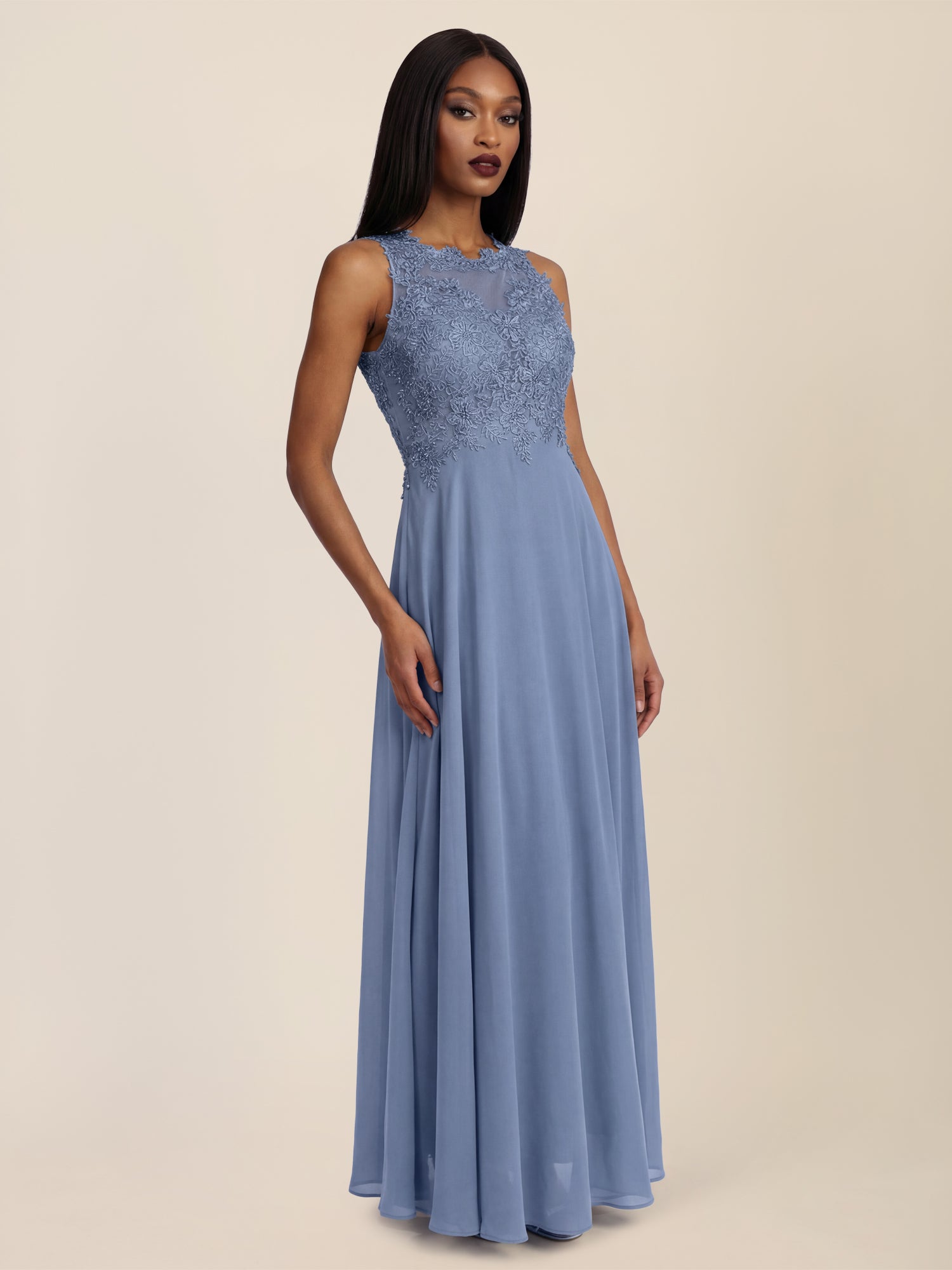 APART Abendkleid mit floraler Spitze und fließendem Rock | rauchblau