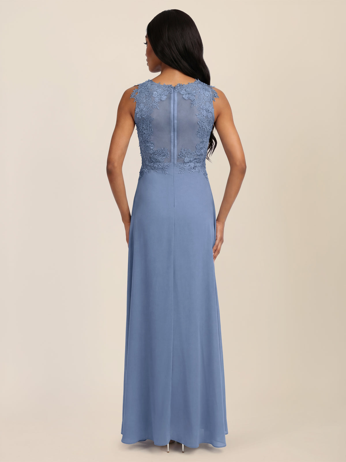 APART Abendkleid mit floraler Spitze und fließendem Rock | rauchblau