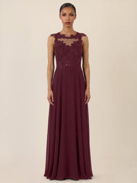 APART Abendkleid mit floraler Spitze und fließendem Rock | weinrot