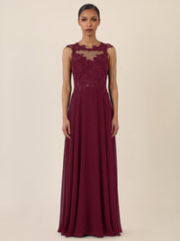 APART Abendkleid mit floraler Spitze und fließendem Rock | weinrot