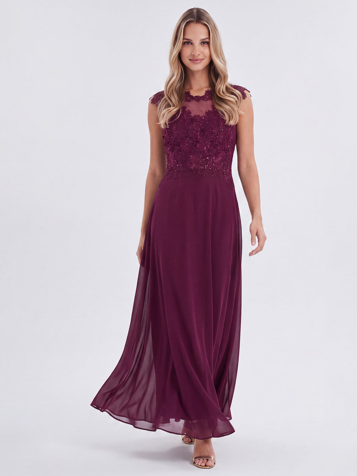 APART Abendkleid mit floraler Spitze und fließendem Rock | weinrot