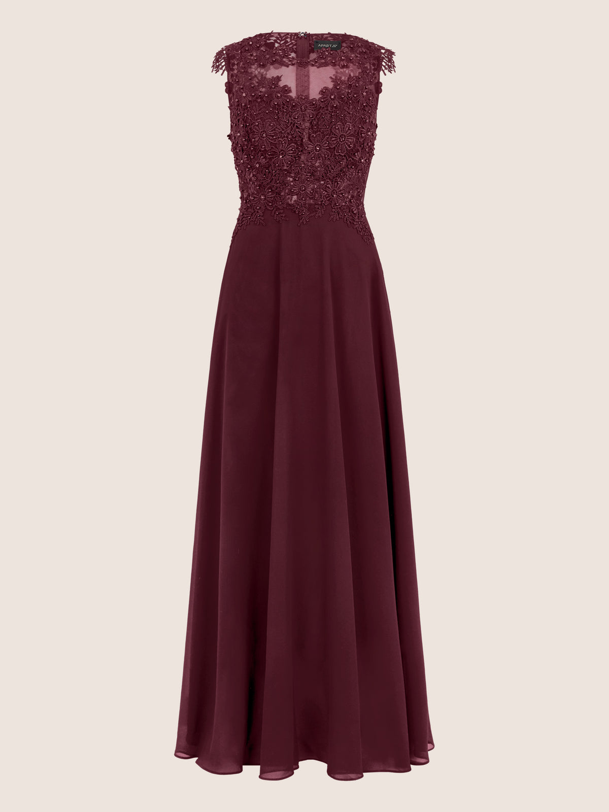 APART Abendkleid mit floraler Spitze und fließendem Rock | weinrot