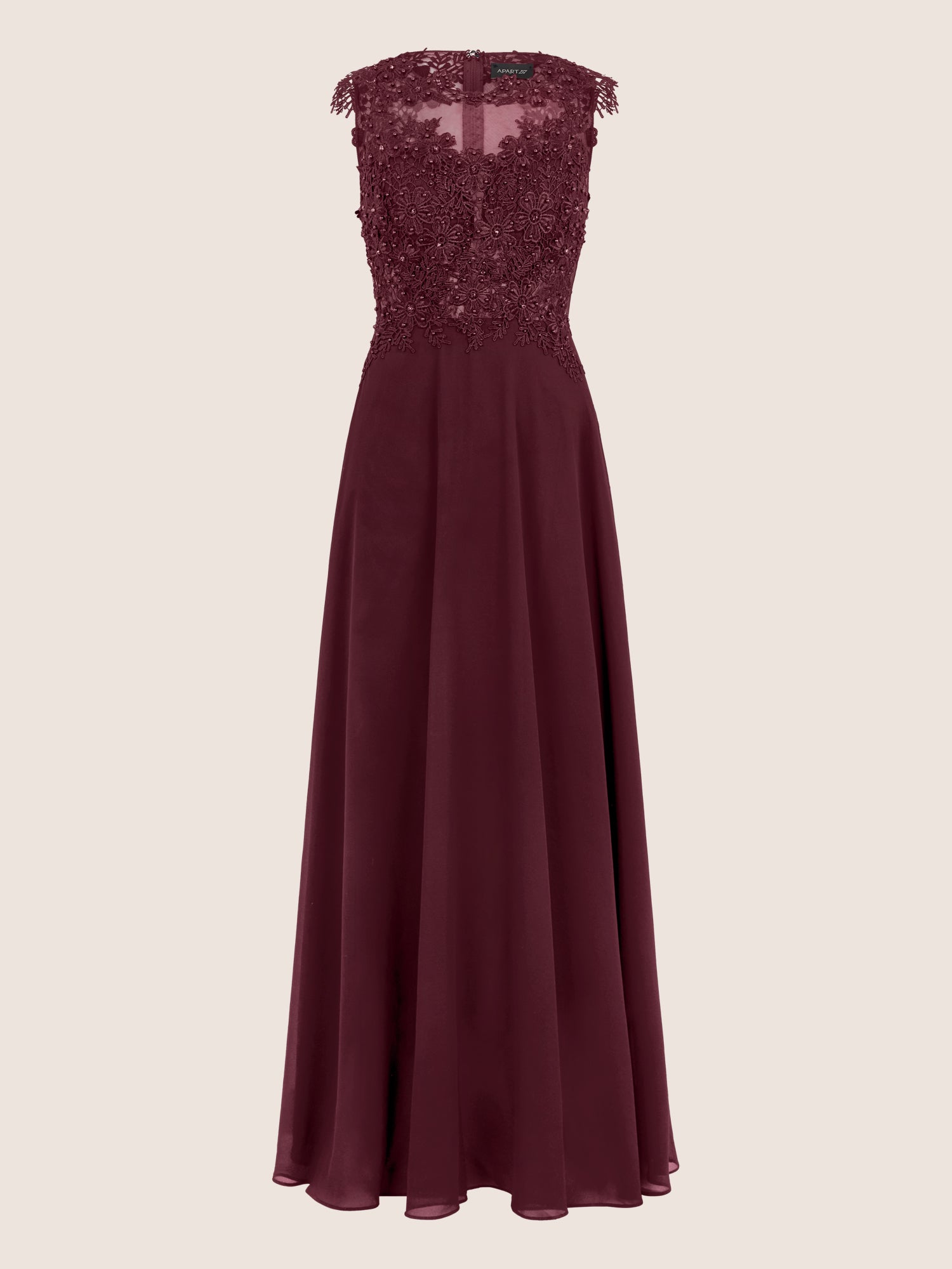 APART Abendkleid mit floraler Spitze und fließendem Rock | weinrot