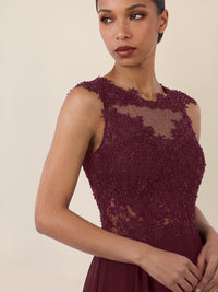 APART Abendkleid mit floraler Spitze und fließendem Rock | weinrot