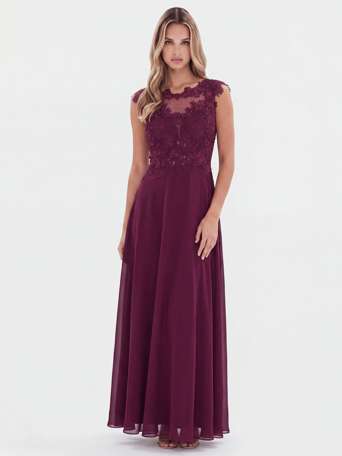 APART Abendkleid mit floraler Spitze und fließendem Rock | weinrot