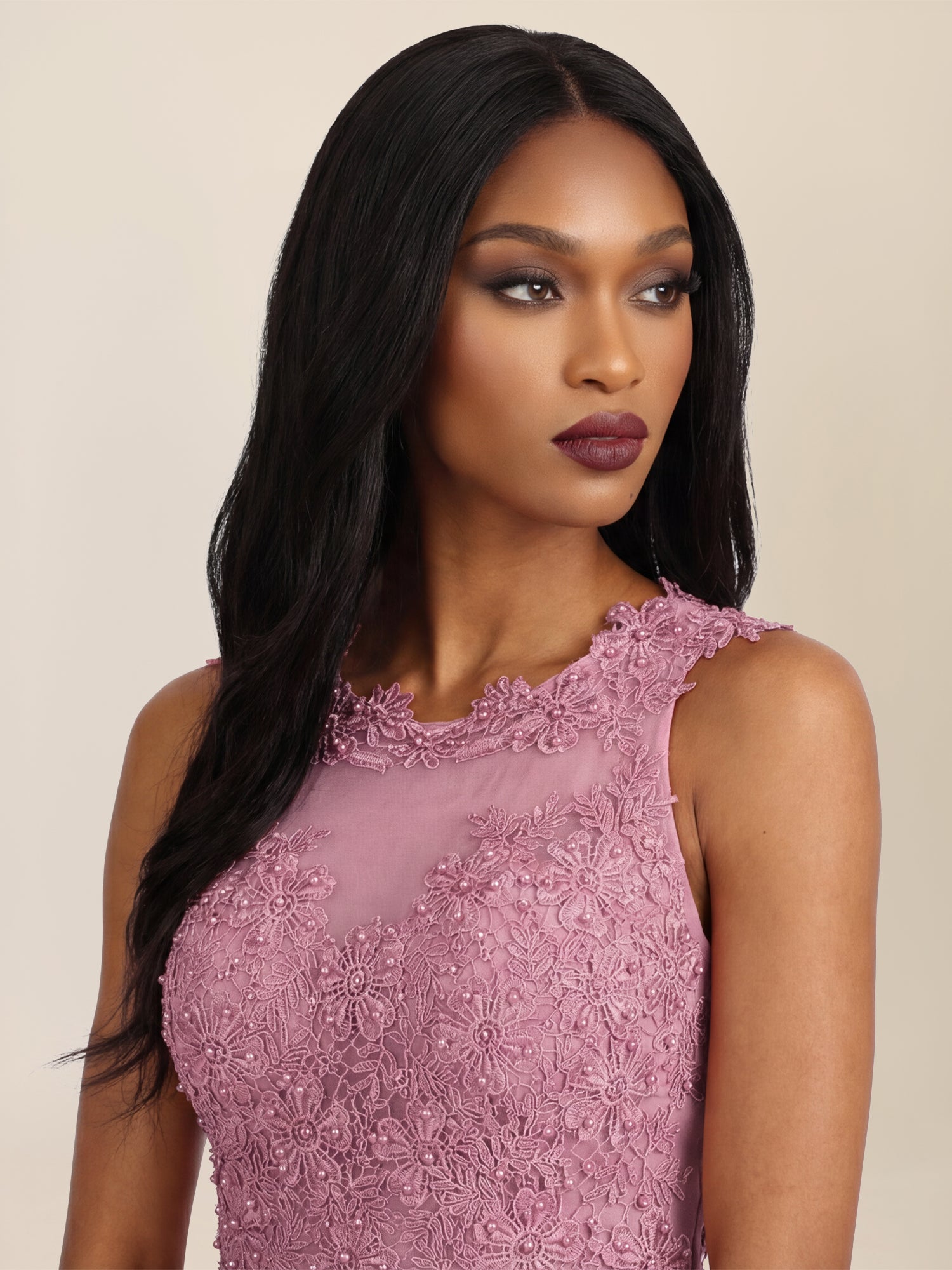 APART Abendkleid mit floraler Spitze und fließendem Rock | rosé