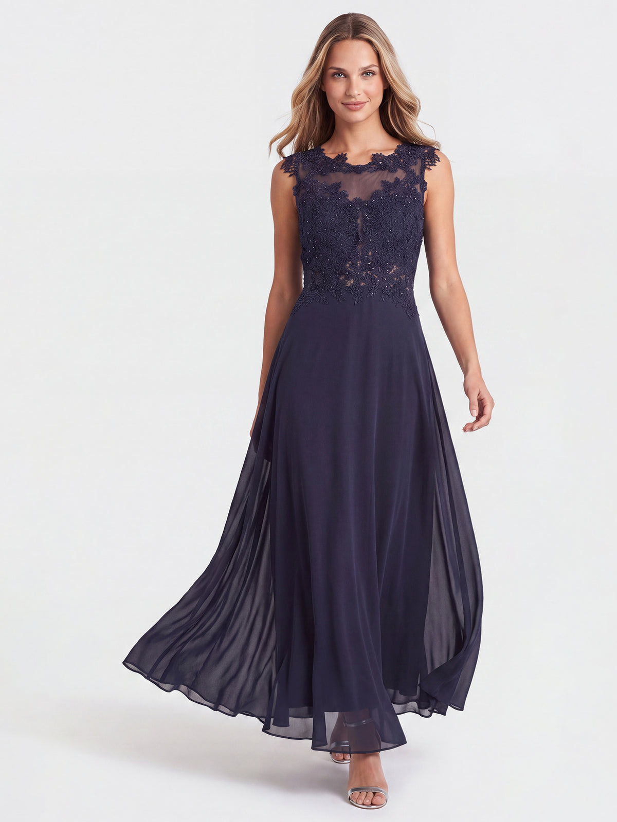 APART Abendkleid mit floraler Spitze und fließendem Rock | nachtblau