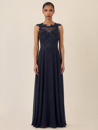 APART Abendkleid mit floraler Spitze und fließendem Rock | nachtblau