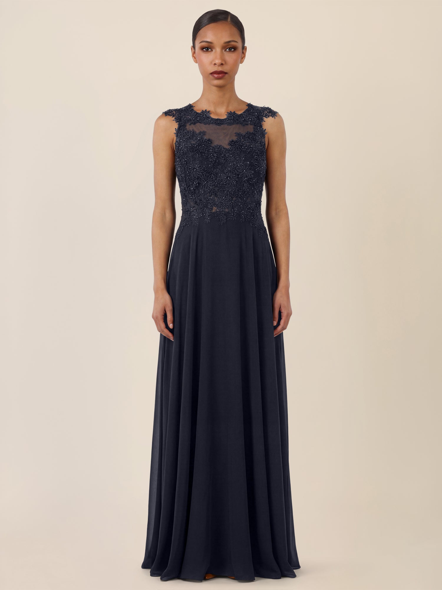 APART Abendkleid mit floraler Spitze und fließendem Rock | nachtblau