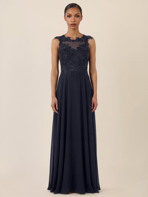 APART Abendkleid mit floraler Spitze und fließendem Rock | nachtblau image 1
