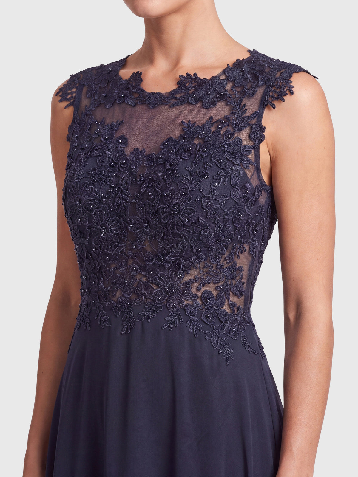 APART Abendkleid mit floraler Spitze und fließendem Rock | nachtblau