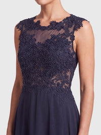 APART Abendkleid mit floraler Spitze und fließendem Rock | nachtblau