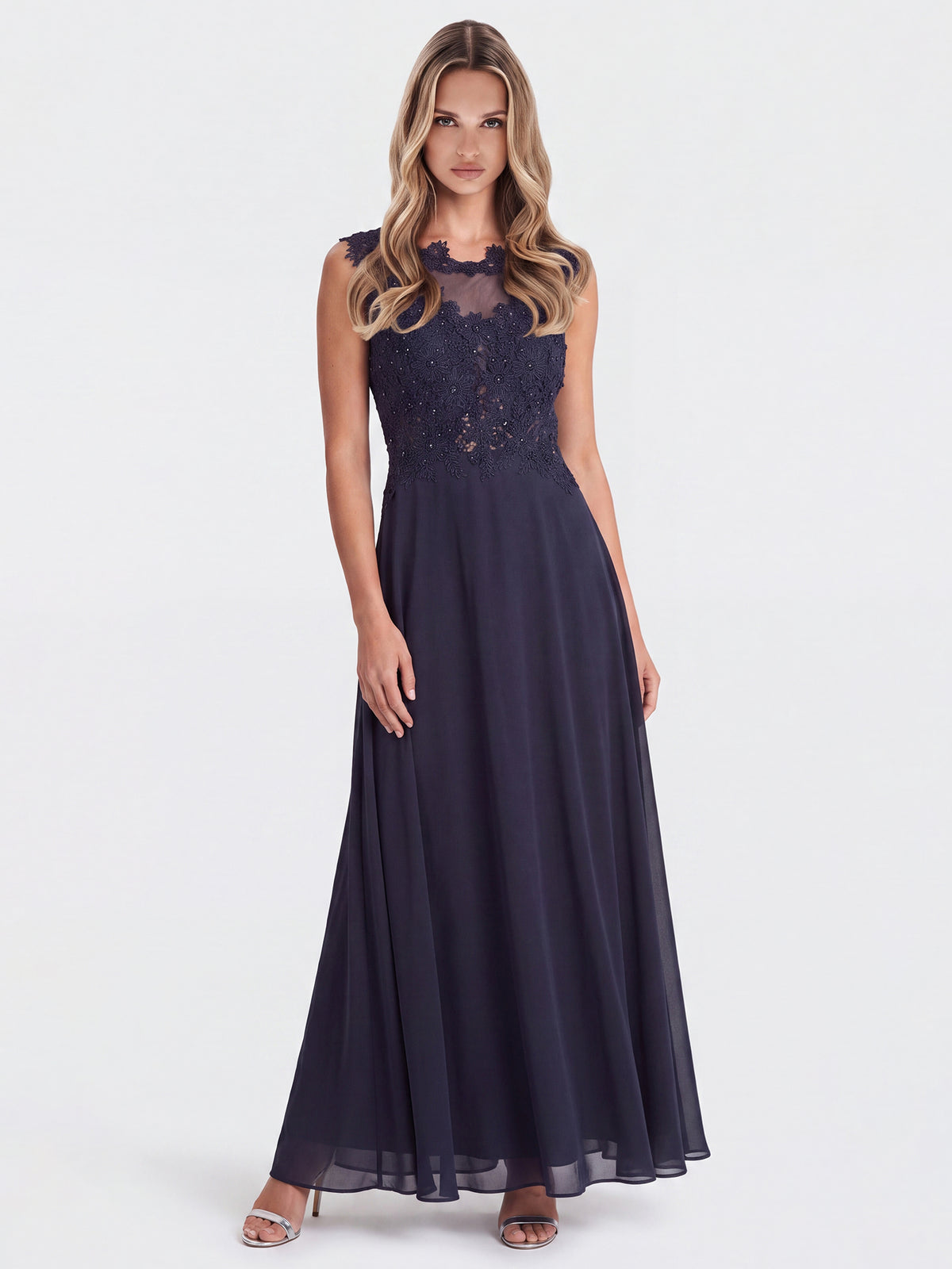 APART Abendkleid mit floraler Spitze und fließendem Rock | nachtblau