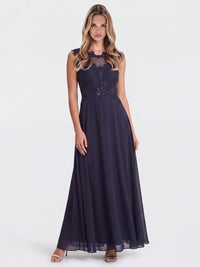 APART Abendkleid mit floraler Spitze und fließendem Rock | nachtblau